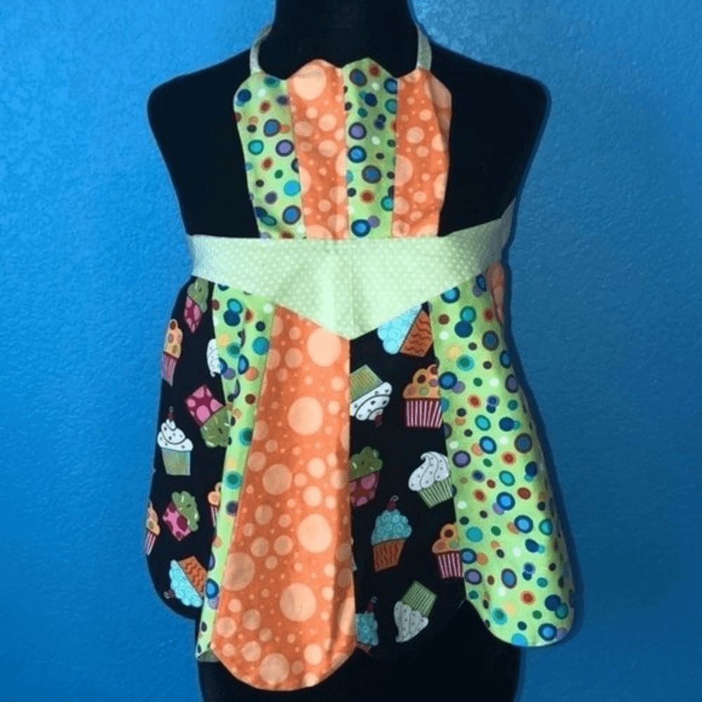 Handcrafted girls apron size 4/6 toddler vivid colors and fun cupcakes  pattern